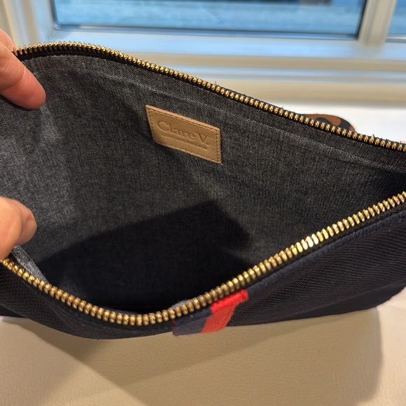 Clare V Sac Bretelle Perforated Navy Suede w Stripes - Picture 3 of 5